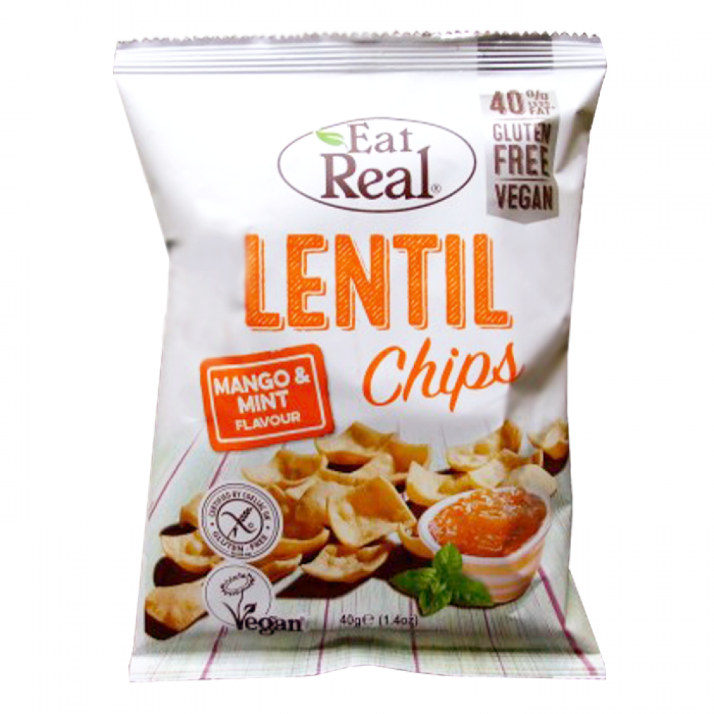 Eat Real Lentil Chips - Mango & Mint Lentil Chips - 10 x 113g
