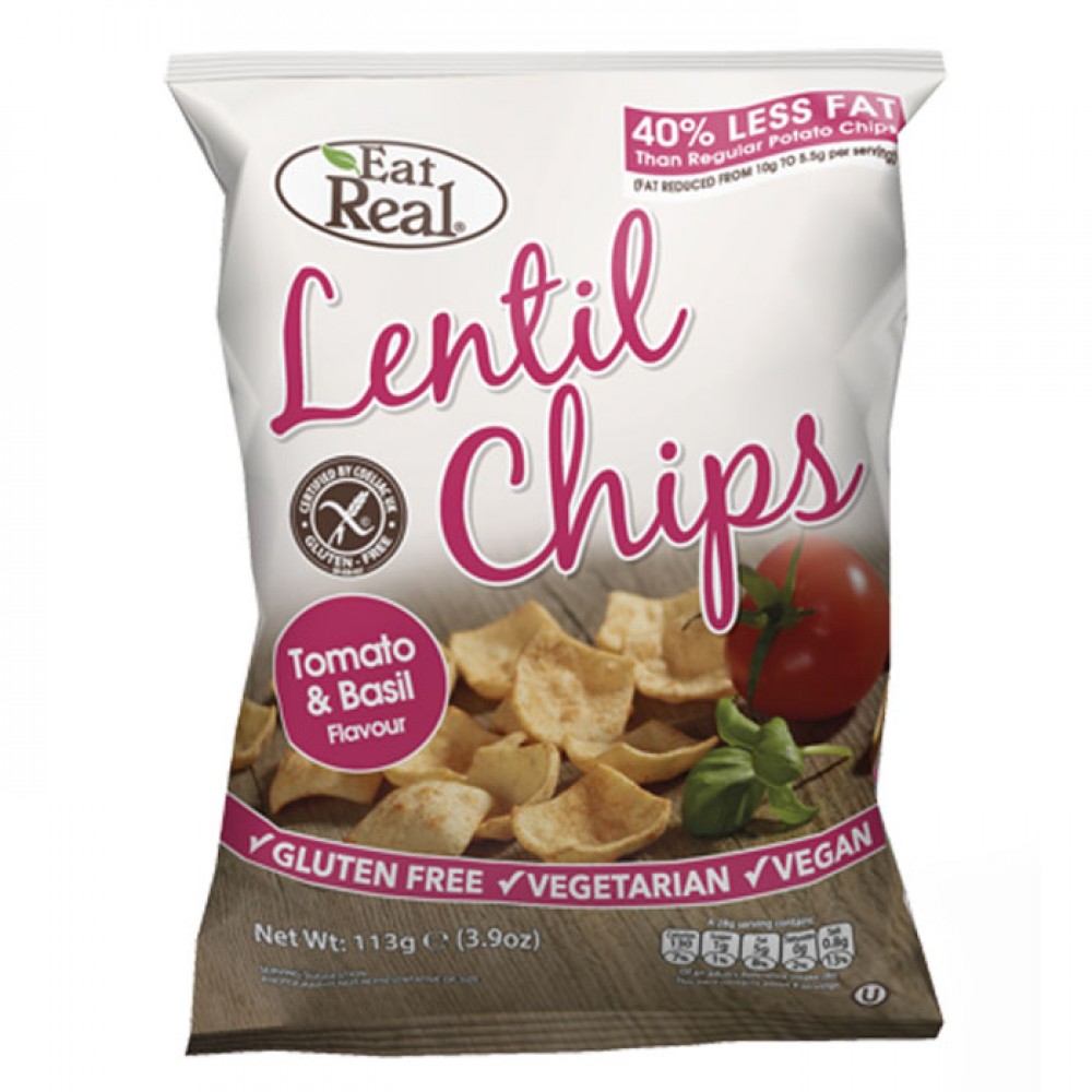 Eat Real Lentil Chips - Tomato & Basil Flavour - 18 x 45g
